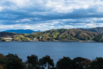 日本　京都府宮津市にある天橋立ビューランドから眺める宮津港
