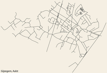 Detailed hand-drawn navigational urban street roads map of the GIJZEGEM COMMUNE of the Belgian city of AALST, Belgium with vivid road lines and name tag on solid background
