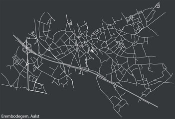 Detailed hand-drawn navigational urban street roads map of the EREMBODEGEM COMMUNE of the Belgian city of AALST, Belgium with vivid road lines and name tag on solid background