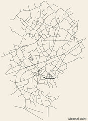 Detailed hand-drawn navigational urban street roads map of the MOORSEL COMMUNE of the Belgian city of AALST, Belgium with vivid road lines and name tag on solid background