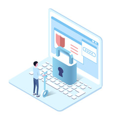 isometric illustration of online serurity  and key