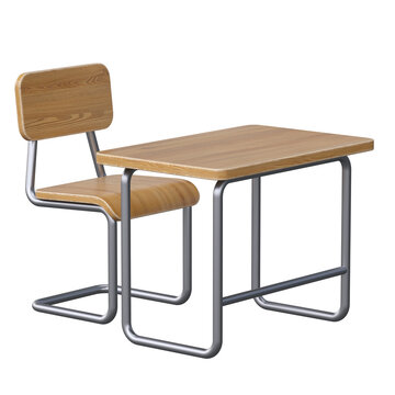School desk and chair 3d rendering