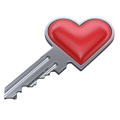 Heart shaped key 3d rendering