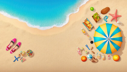 Fototapeta na wymiar top view summer beach and vacation concept. generative ai