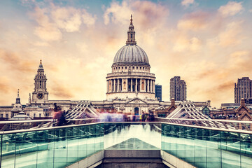 Fototapeta na wymiar St Paul's Cathedral seen from Millenium Bridge in London, the UK.