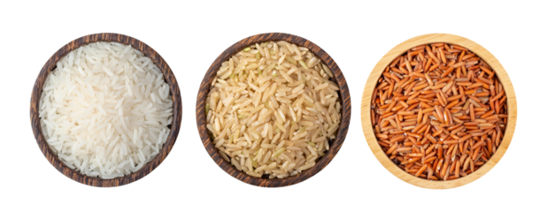 rice grains in wood bowl isolated on transparent png