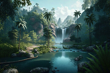 Waterfall view, AI Generative