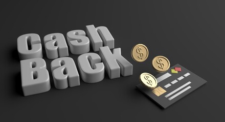 cashback, golden coins, promotion, cash back background, promotional flyer (3d illustration)