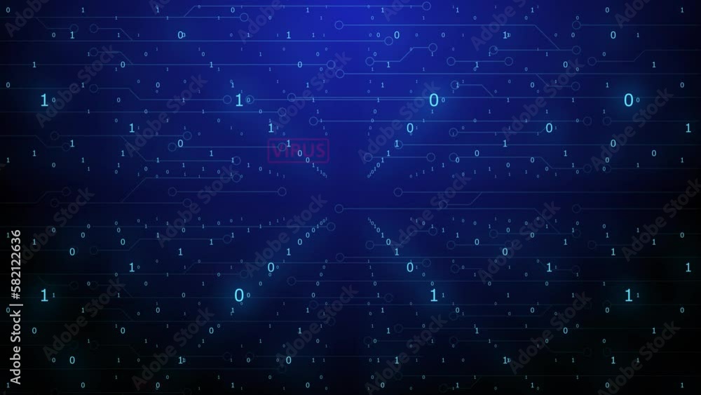 Leinwandbilder computer graphics warning labels in red on a black background of an infinity of zeros and ones move 