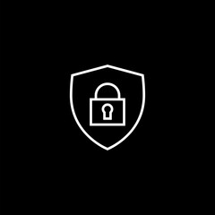 Shield security with lock line icon Lock line icon on black