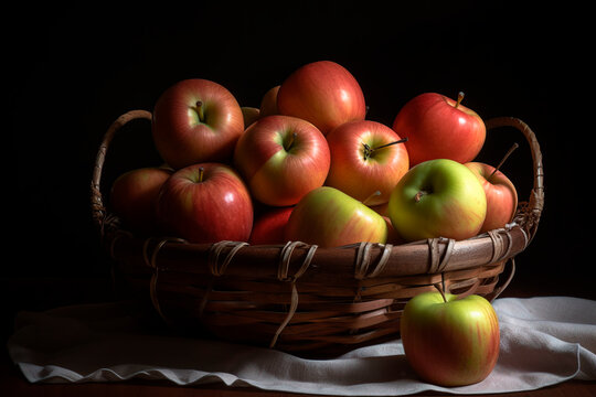 beautiful still life photo of basket with apples