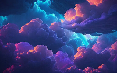 Colorful abstract painting with night sky with clouds. Generative AI