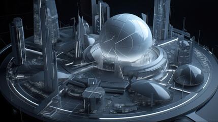 The 3D model of a futuristic cyber city. generative ai.