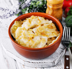 Dumplings, filled with mashed potatoes and onions