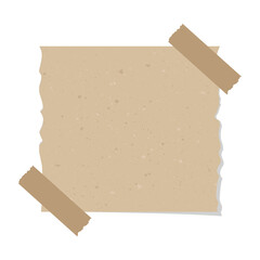 Square vintage brown torn paper. Recycled memo note paper with adhesive tape.