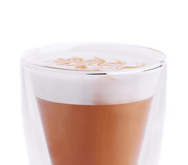 Glass of coffee macchiato with cream foam