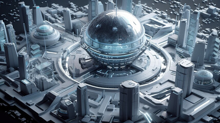 The 3D model of a futuristic cyber city. generative ai.