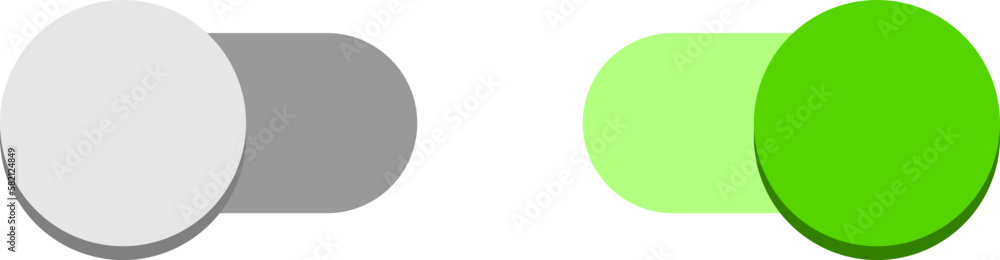 Poster on off green switch button toggle slider icon set. vector image.