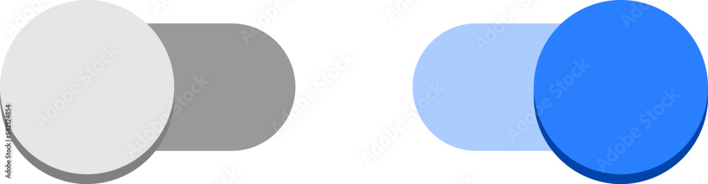Poster on off blue switch button toggle slider icon set. vector image.