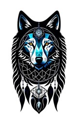 a geometric minimalist wolf forming a strings of dream catcher tattoo