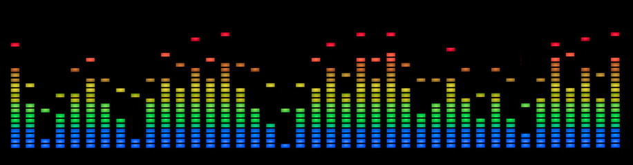 LED VU with black background. Audio level indicated by lights. Led lights.