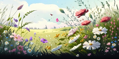 An image of a spring meadow filled with flowers, Generative AI