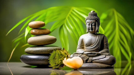 ZEN Feng Shui Ying Yang Meditation Raumgestaltung Dekoration Generative AI Didigital Art Hintergrund Wandbild Cover Spa