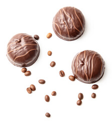 Chocolate candy with coffee beans isolated on white background