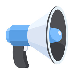 Blue Megaphone on isolated white background. Vector illustration cartoon flat design outline object.