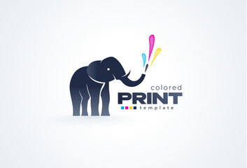 Printing logo elephant drops splash cmyk print white background