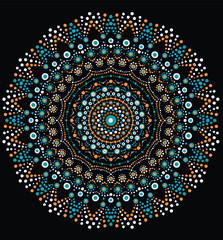 Dot mandala for acrylic painting. Spot painting point to point. Abstract design of mandala in dot paint style. Aboriginal australian ethnic round ornament.