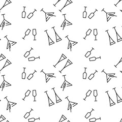 Seamless vector monochrome pattern of glasses for champagne and cocktails for covers, shops, wrappers, sites, apps