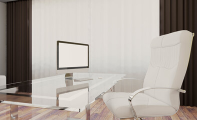 Comfortable office with a comfortable chair and desk. 3D rendering.