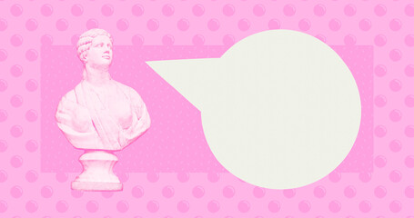 Contemporary digital collage art. Modern trippy design. Statue and dialogue space