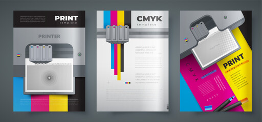 Flyer set print cmyk polygraphy theme design template cover vector