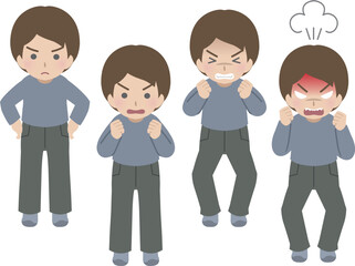 若い男性の怒る表情セット　私服