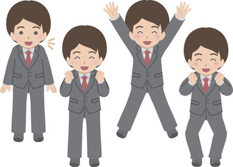 若い男性の喜ぶ表情セット　スーツ