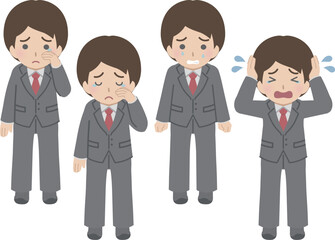 若い男性の悲しむ表情セット　スーツ
