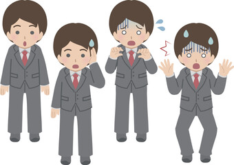 Fototapeta premium 若い男性の驚く表情セット スーツ