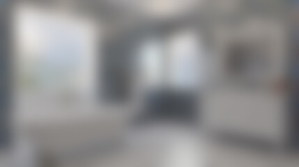 Obraz premium Modern bathroom with large window. Sunset. Empty picture. 3D rendering.