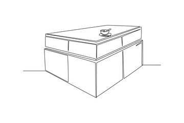 Single one-line drawing modern kitchen table design with a cup of coffee on it. Kitchen room concept continuous line draw design graphic vector illustration