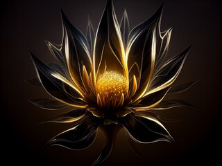 Naklejka na ściany i meble Magic glowing flower on an isolated black background. Generative AI