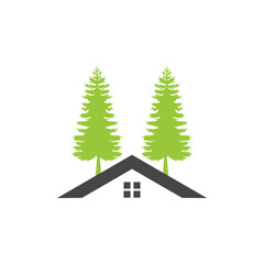 Obraz na płótnie Canvas Pines Home Residence Vector Logo Template. The logo is a pines tree with incorporate. This symbolizes a neighborhood, protection, peace, growth, nature, ecological and environment concept.