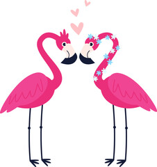 Two flamingo character in love