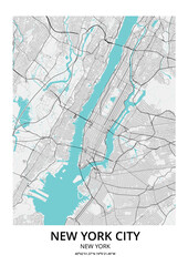 City map art of New York in USA. Road map of New York City (United States). Black and white (blue) illustration of New York streets. Printable poster.