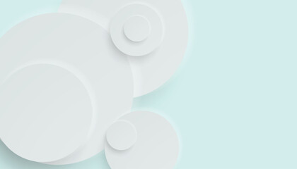 Abstract White and Gray Overlap Circles Background. 3D Paper Circle Banner with Drop Shadows. Minimal Simple Design for Presentation, Flyer, Brochure, Website, Book, etc