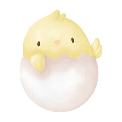 Watercolor baby chicken in egg