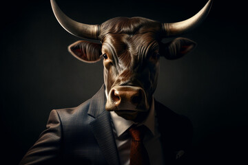 Bull in business suit. Generative AI.