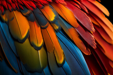 Obraz premium Scarlet macaw bird's colorful feather. Abstract background. Generative ai.