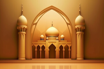 Fototapeta na wymiar Festive greeting card for Muslim holy month Ramadan Kareem. Generative ai.